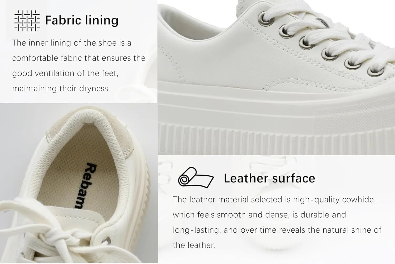 Women’s Platform Light Weight Time Off Lace Up White Leather Comfortable Leather Sneakers