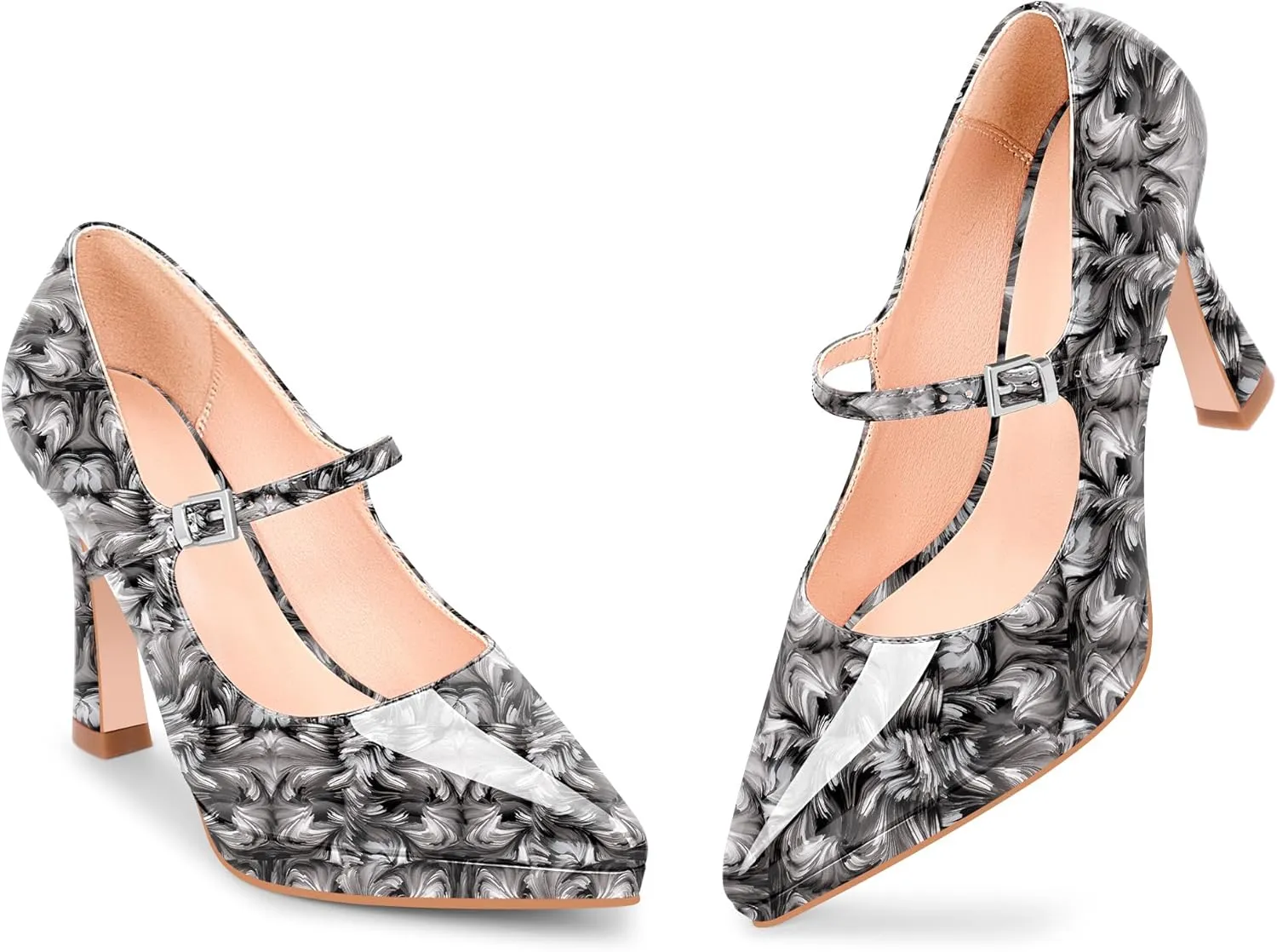 Women's Platform Mary Jane Pumps Pointed Toe Buckle Strap Stiletto High Heel Dress Shoes