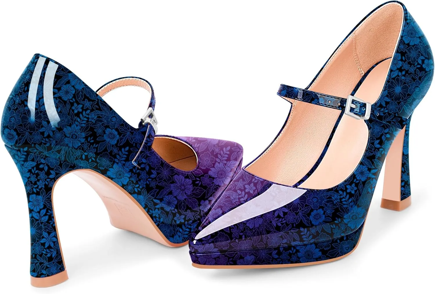 Women's Platform Mary Jane Pumps Pointed Toe Buckle Strap Stiletto High Heel Dress Shoes