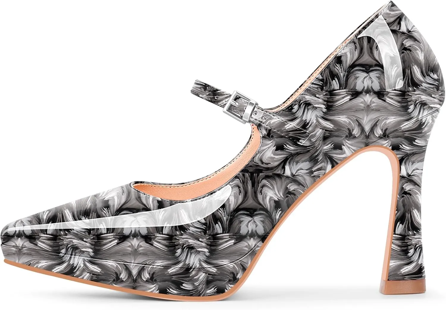Women's Platform Mary Jane Pumps Pointed Toe Buckle Strap Stiletto High Heel Dress Shoes