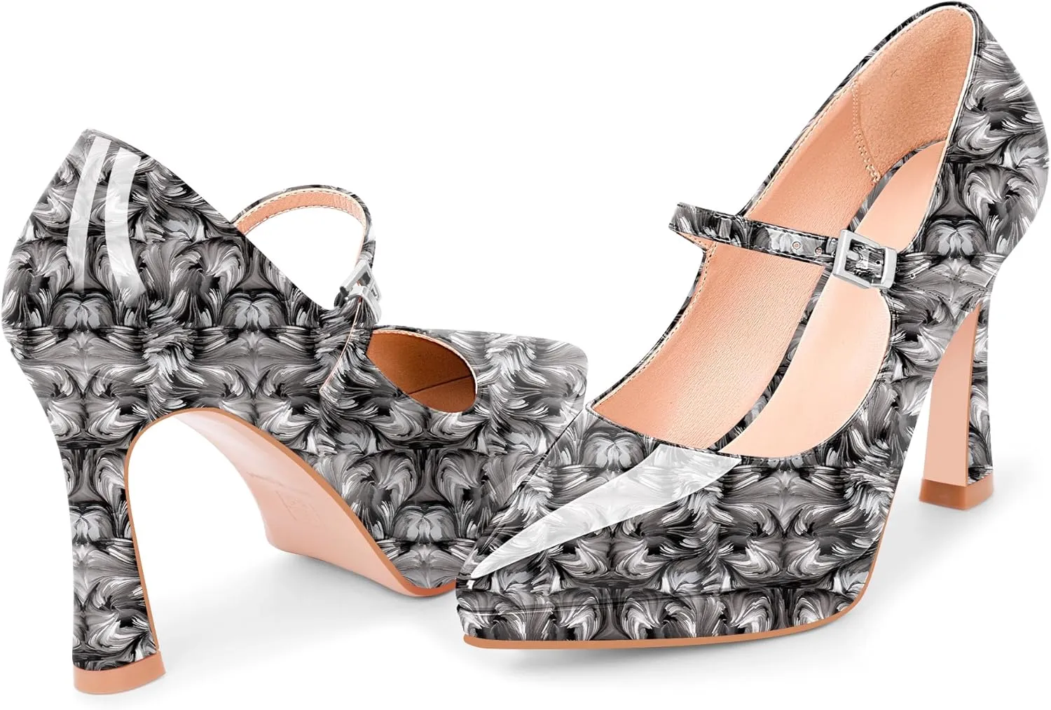 Women's Platform Mary Jane Pumps Pointed Toe Buckle Strap Stiletto High Heel Dress Shoes