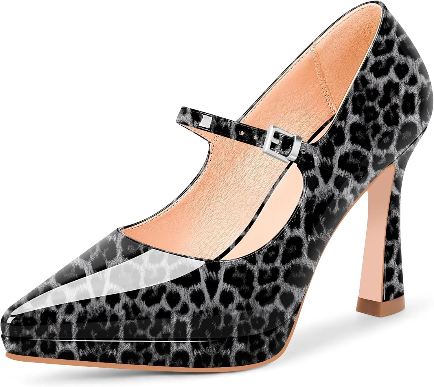 Women's Platform Mary Jane Pumps Pointed Toe Buckle Strap Stiletto High Heel Dress Shoes