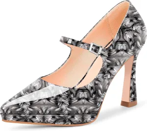 Women's Platform Mary Jane Pumps Pointed Toe Buckle Strap Stiletto High Heel Dress Shoes