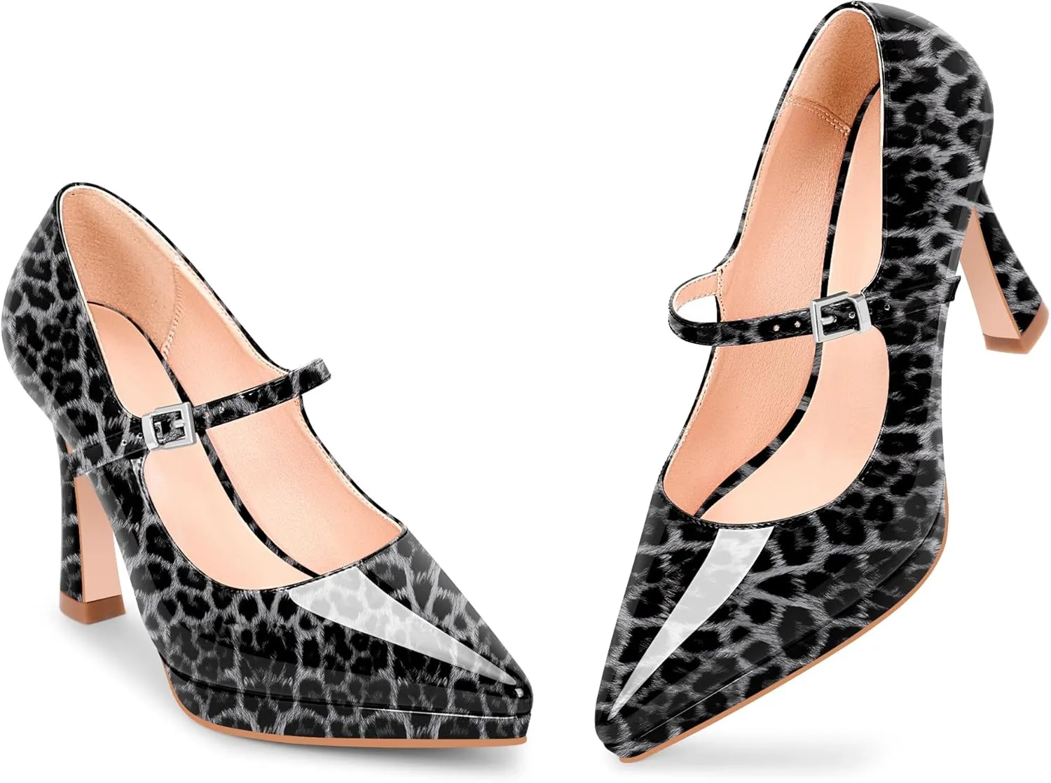 Women's Platform Mary Jane Pumps Pointed Toe Buckle Strap Stiletto High Heel Dress Shoes
