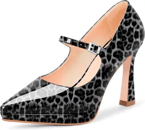 Women's Platform Mary Jane Pumps Pointed Toe Buckle Strap Stiletto High Heel Dress Shoes