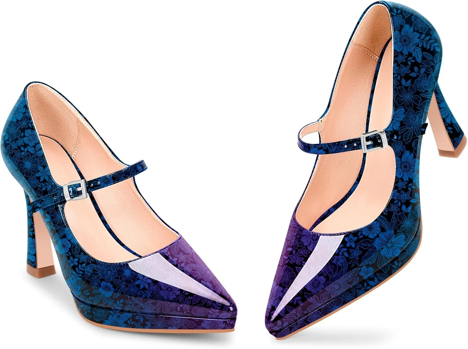Women's Platform Mary Jane Pumps Pointed Toe Buckle Strap Stiletto High Heel Dress Shoes