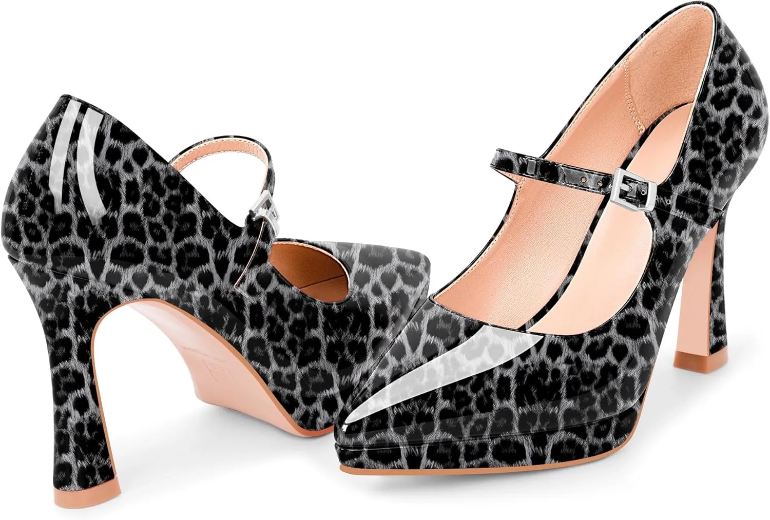 Women's Platform Mary Jane Pumps Pointed Toe Buckle Strap Stiletto High Heel Dress Shoes