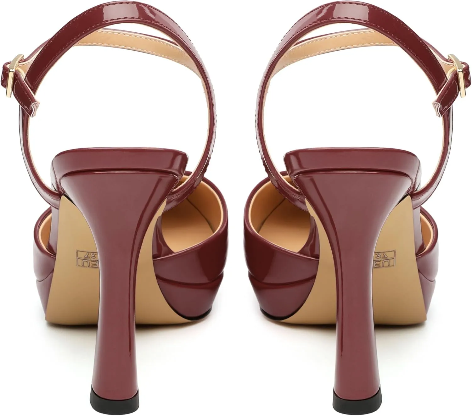 Women's Platform Stiletto Pumps Patent Pointed Toe High Heels Ankle Strap Sandals Wedding Party Dress Shoes 4 Inch