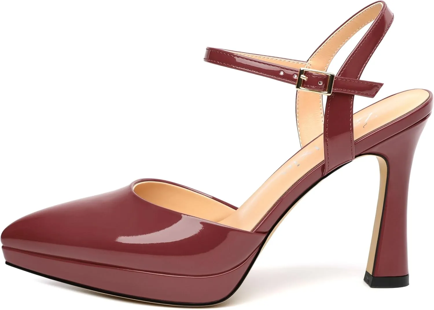 Women's Platform Stiletto Pumps Patent Pointed Toe High Heels Ankle Strap Sandals Wedding Party Dress Shoes 4 Inch