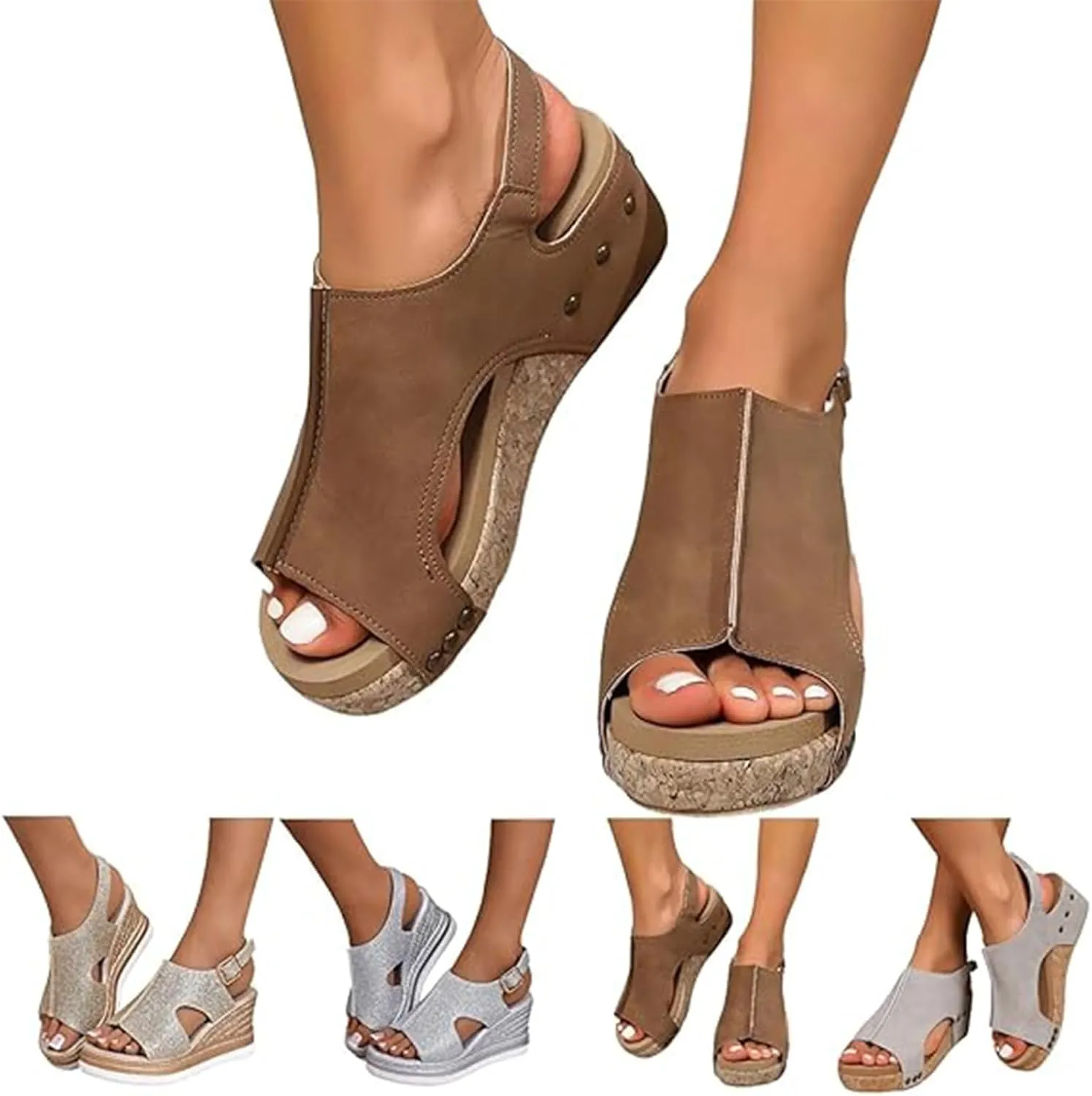 Women's Platform Wedge Sandals, Platform Wedge Sandals 2025 Summer Dressy Heels Bohemia Buckle Ankle Strap Wedge Sandal Comfortable Open-Toe Wedding Party Shoes