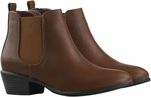 Women's Pull On Ankle Boots Ladies Low Chunky Heel Stylish Elastic Panel Riding Booties Slip On Shoes