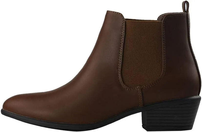 Women's Pull On Ankle Boots Ladies Low Chunky Heel Stylish Elastic Panel Riding Booties Slip On Shoes