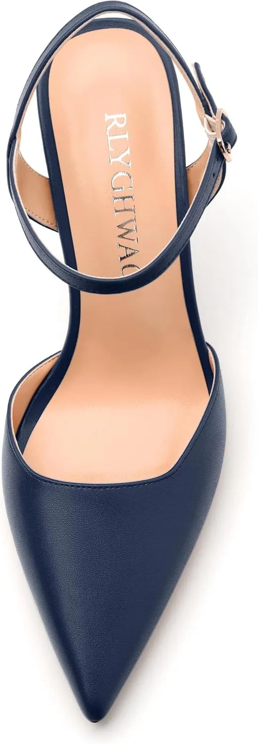 Women's Pumps, Buckle Adjustable Strap Pointed Toe Stiletto Heels, Fashion Matte High Heel Shoes for Women