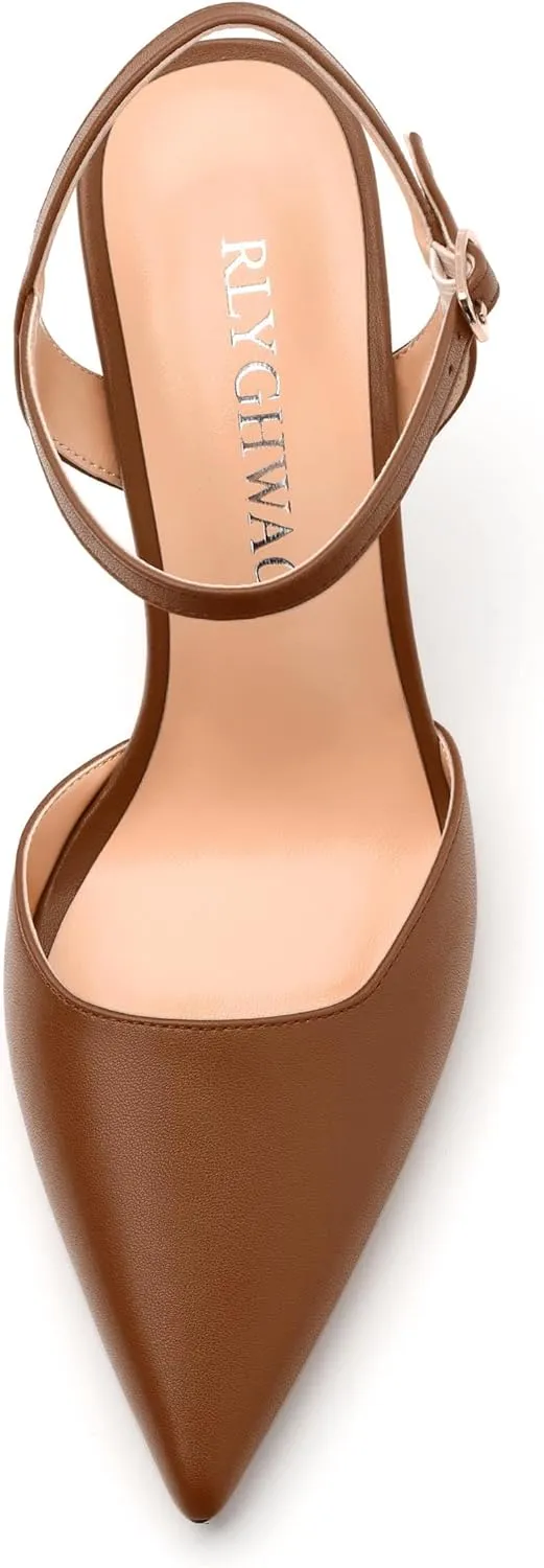 Women's Pumps, Buckle Adjustable Strap Pointed Toe Stiletto Heels, Fashion Matte High Heel Shoes for Women