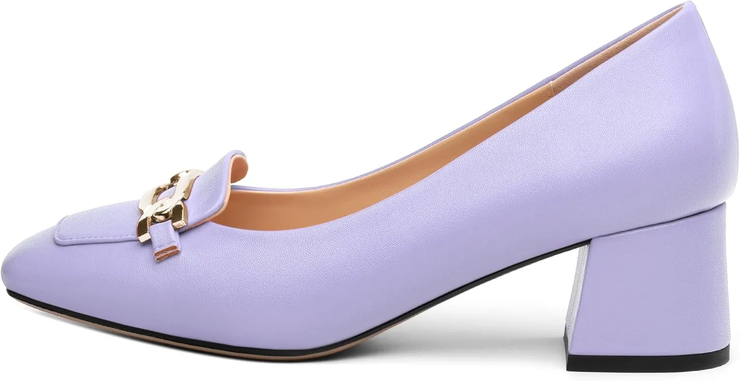 Women's Pumps Low Chunky Block Heel Square Toe Slip On Comfortable Dress Shoes for Work Office Casual