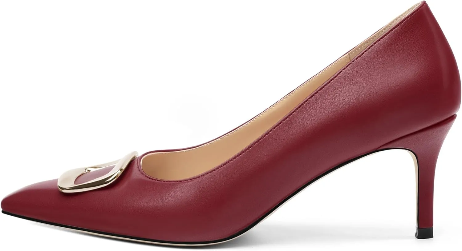 Women's Pumps Pointed Toe Mid Stiletto Heels Rectangular Metal Buckle Pumps Dress Party Shoes