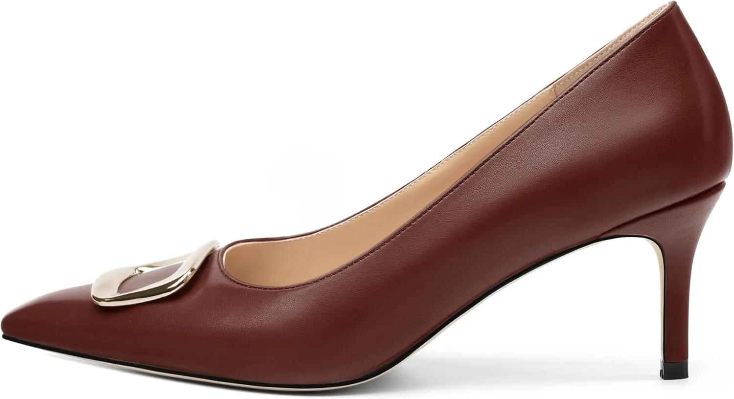 Women's Pumps Pointed Toe Mid Stiletto Heels Rectangular Metal Buckle Pumps Dress Party Shoes