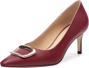 Women's Pumps Pointed Toe Mid Stiletto Heels Rectangular Metal Buckle Pumps Dress Party Shoes