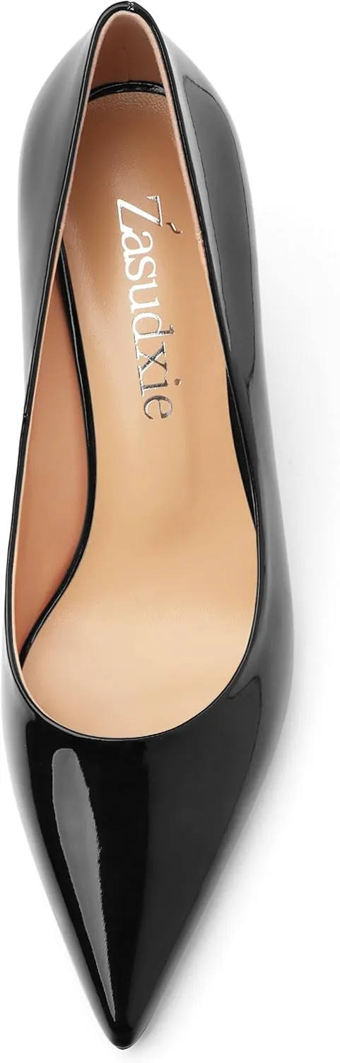 Women's Pumps, Slip On Pointed Closed Toe Kitten Heels for Women, Patent Comfortable Mid Heel Pumps Women's Office Dress Shoes 2.5 Inch