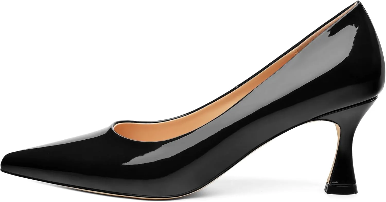 Women's Pumps, Slip On Pointed Closed Toe Kitten Heels for Women, Patent Comfortable Mid Heel Pumps Women's Office Dress Shoes 2.5 Inch