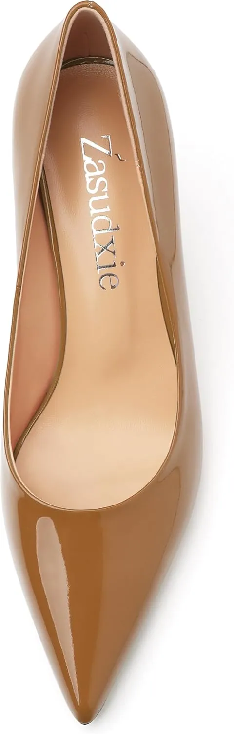 Women's Pumps, Slip On Pointed Closed Toe Kitten Heels for Women, Patent Comfortable Mid Heel Pumps Women's Office Dress Shoes 2.5 Inch