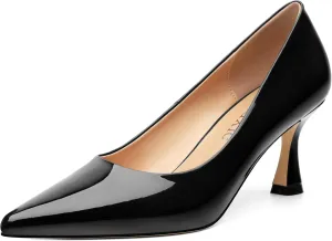 Women's Pumps, Slip On Pointed Closed Toe Kitten Heels for Women, Patent Comfortable Mid Heel Pumps Women's Office Dress Shoes 2.5 Inch