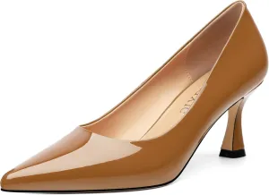 Women's Pumps, Slip On Pointed Closed Toe Kitten Heels for Women, Patent Comfortable Mid Heel Pumps Women's Office Dress Shoes 2.5 Inch
