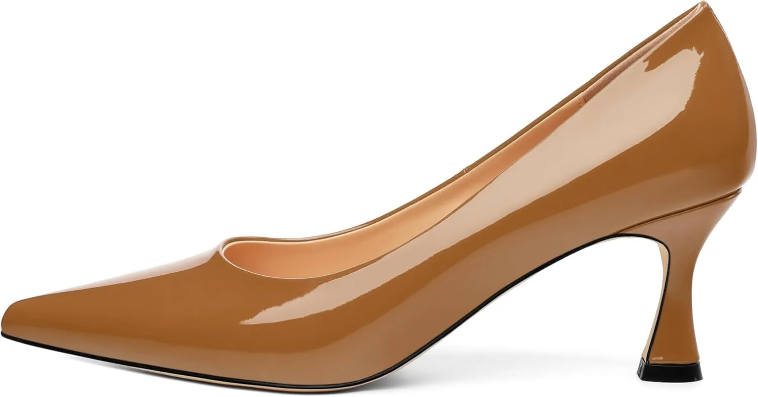 Women's Pumps, Slip On Pointed Closed Toe Kitten Heels for Women, Patent Comfortable Mid Heel Pumps Women's Office Dress Shoes 2.5 Inch