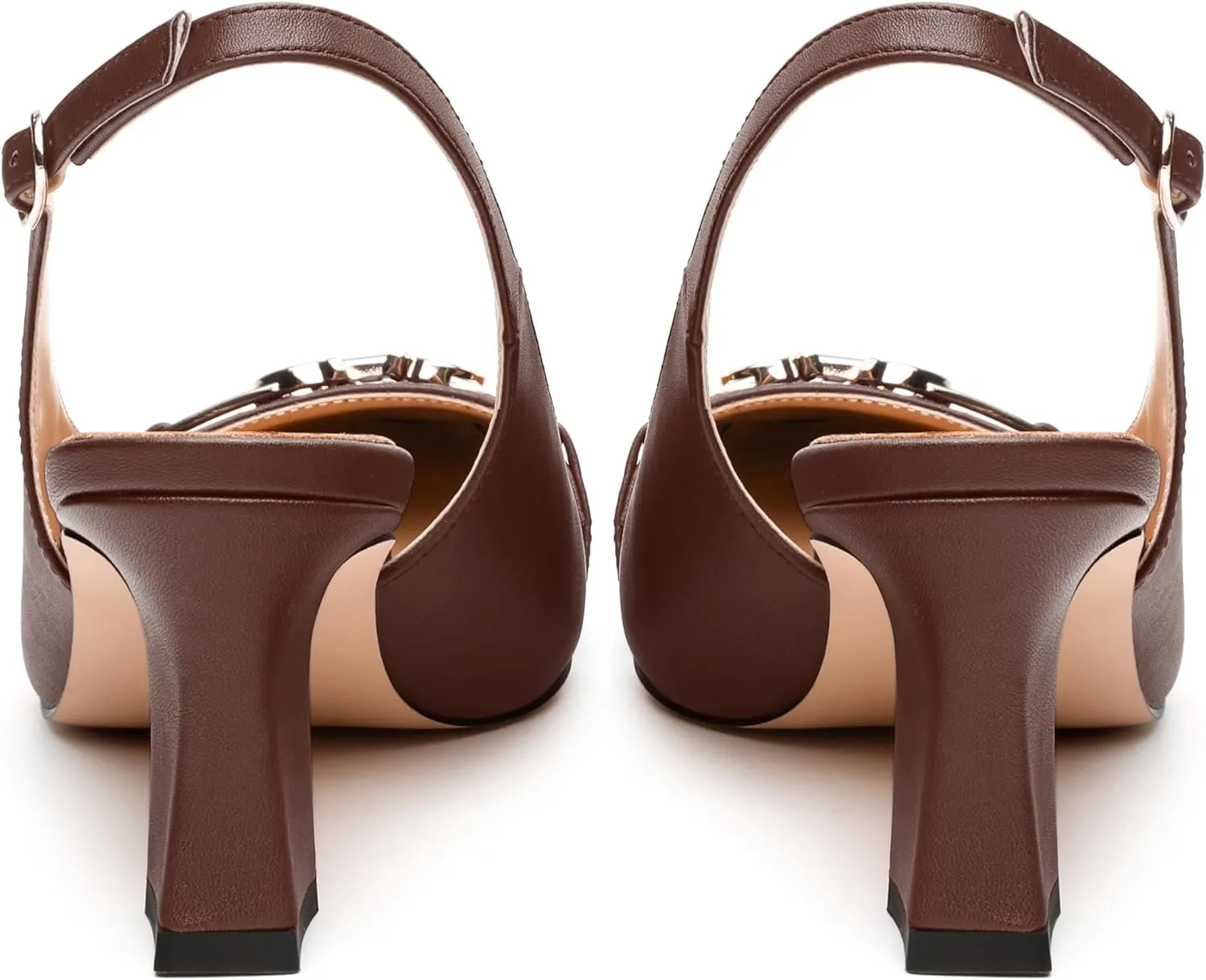 Womens Pumps, Small Square Toe Mid Small Block Heel Slingback Pumps for Women, Leather Insole Dress Pumps with Metal Buckle for Working 2.5"