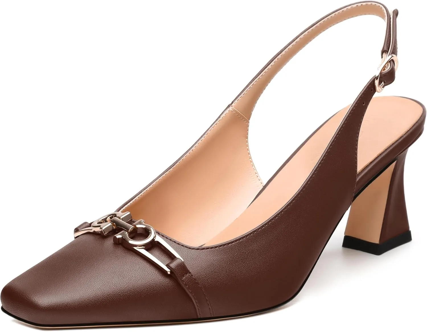 Womens Pumps, Small Square Toe Mid Small Block Heel Slingback Pumps for Women, Leather Insole Dress Pumps with Metal Buckle for Working 2.5"