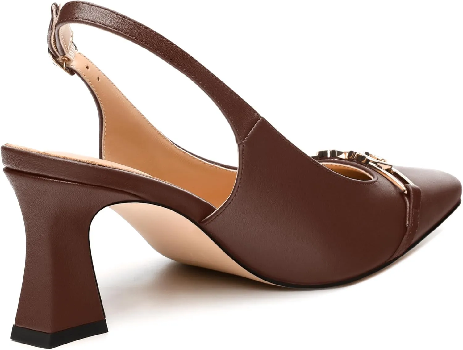 Womens Pumps, Small Square Toe Mid Small Block Heel Slingback Pumps for Women, Leather Insole Dress Pumps with Metal Buckle for Working 2.5"