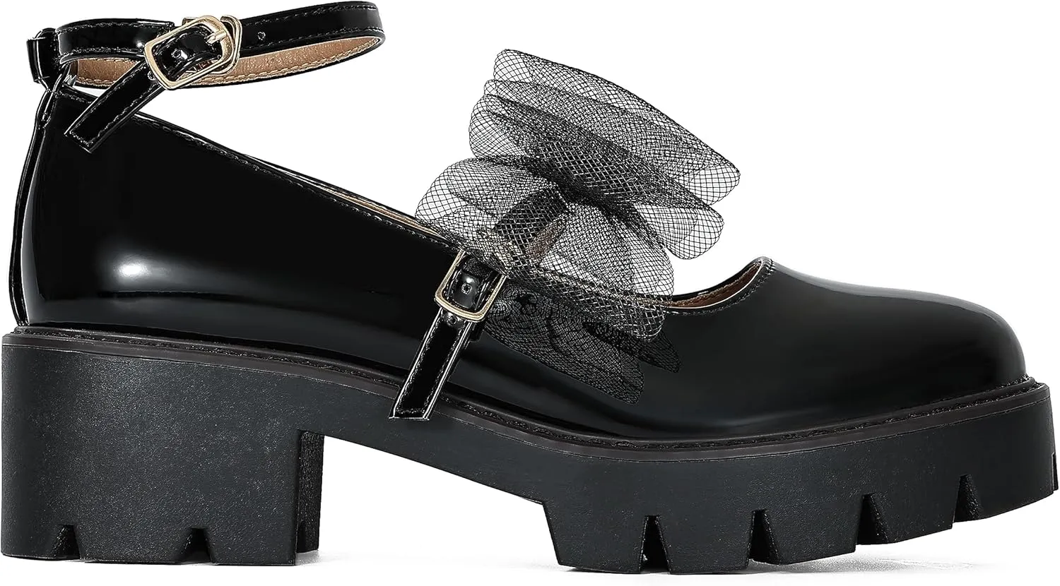 Women's Round Toe Ankle Strap Mary Janes Platform Low Heel Chunky Pumps Oxford Dress Shoes