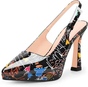 Women's Slingbacks High Heel Platform Pumps Pointed Toe Buckle Strap Dress Shoes