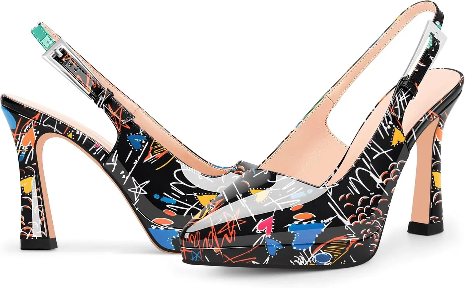 Women's Slingbacks High Heel Platform Pumps Pointed Toe Buckle Strap Dress Shoes