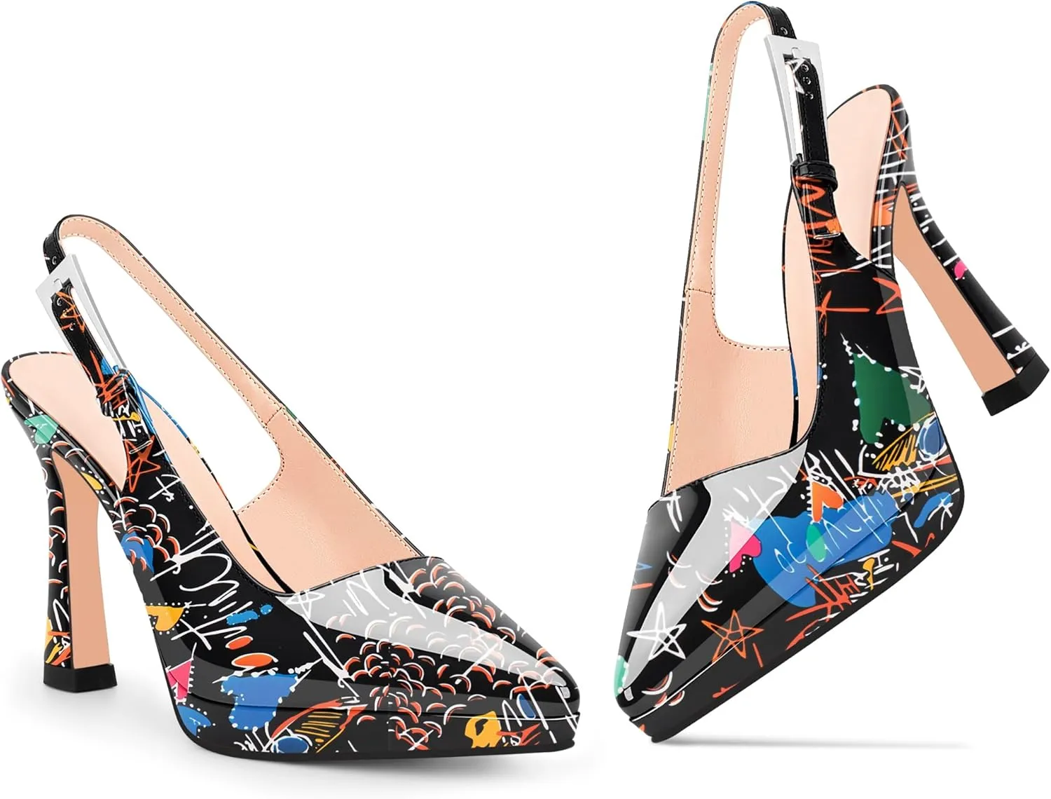 Women's Slingbacks High Heel Platform Pumps Pointed Toe Buckle Strap Dress Shoes