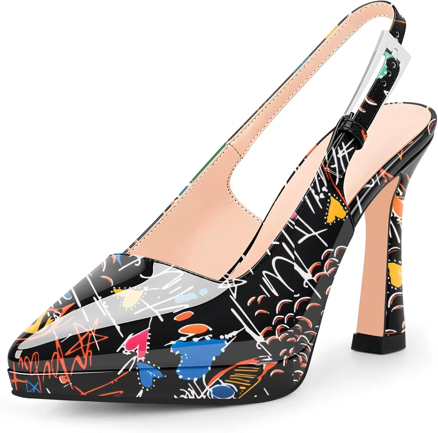 Women's Slingbacks High Heel Platform Pumps Pointed Toe Buckle Strap Dress Shoes