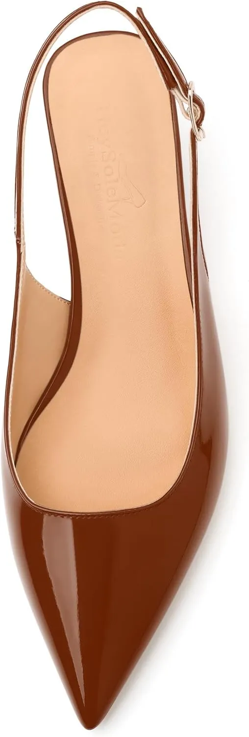 Womens Slingbacks, Pointed Toe Mid Block Heel Slingback Pumps for Women, Leather Insole Comfort Pumps 2"