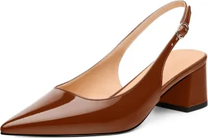 Womens Slingbacks, Pointed Toe Mid Block Heel Slingback Pumps for Women, Leather Insole Comfort Pumps 2"