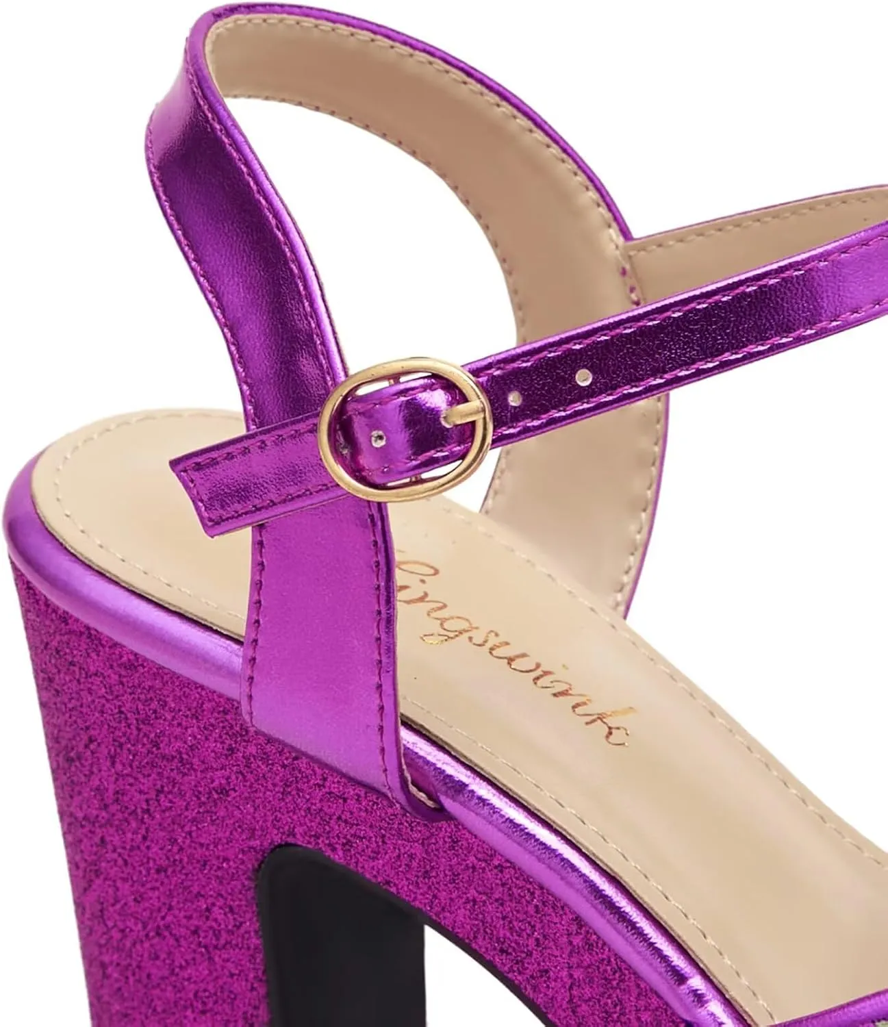 Womens Sparkly Platform Dress Sandals for Women Chunky Block Heel 3.8 Inch High Heels Open Toe with Strap for Women Comfortable Sexy Dressy Prom Wedding Party Evening Shoes