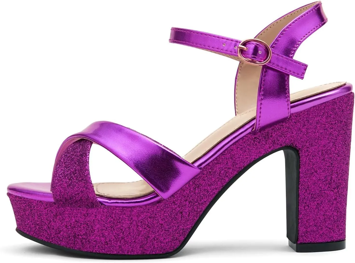 Womens Sparkly Platform Dress Sandals for Women Chunky Block Heel 3.8 Inch High Heels Open Toe with Strap for Women Comfortable Sexy Dressy Prom Wedding Party Evening Shoes