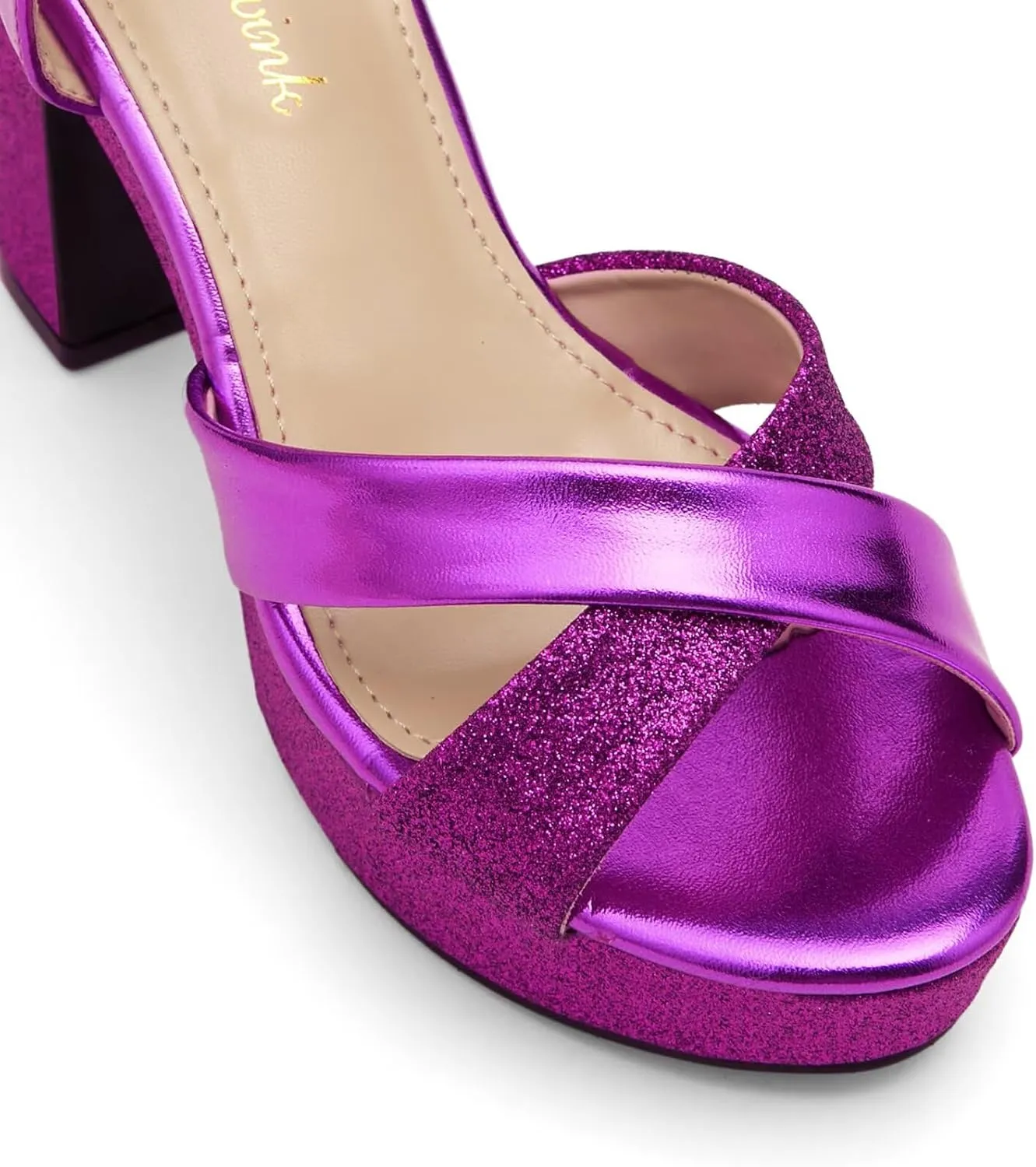 Womens Sparkly Platform Dress Sandals for Women Chunky Block Heel 3.8 Inch High Heels Open Toe with Strap for Women Comfortable Sexy Dressy Prom Wedding Party Evening Shoes
