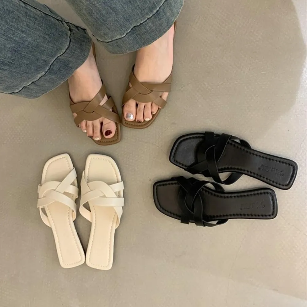 Women's Strap Flat Slide Sandals Summer Beach Home Dress Slides-sandals Roman-style Woven Slippers Flip-flop 2025