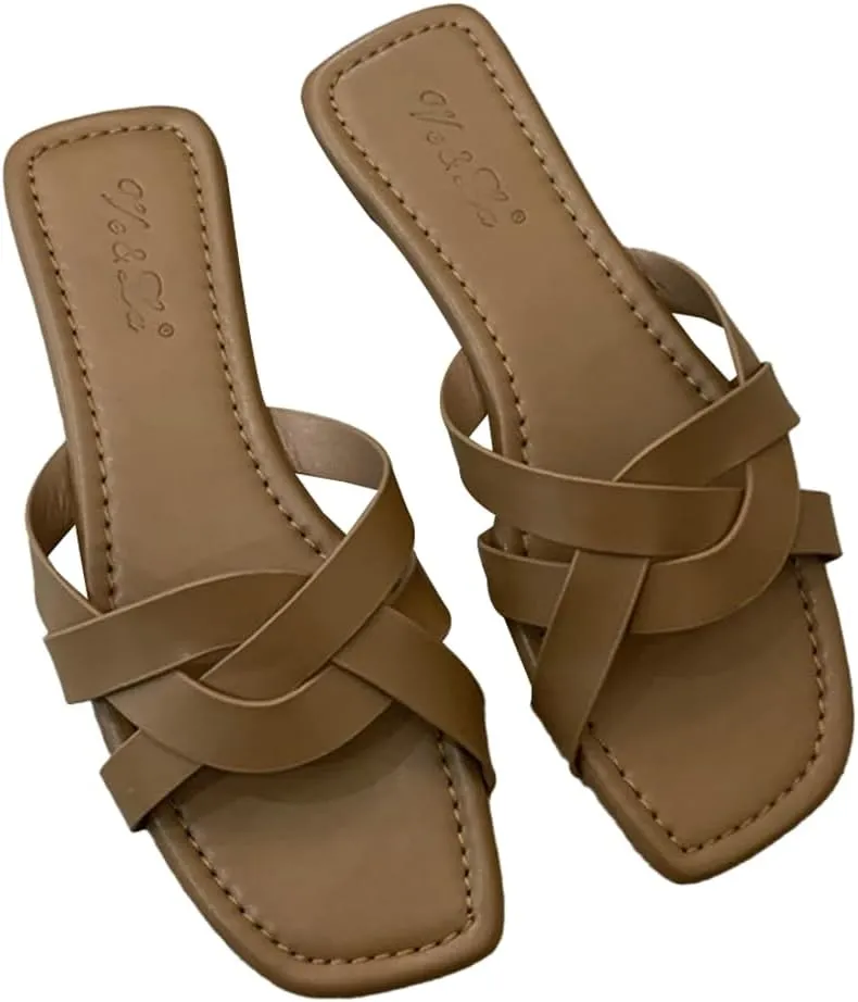 Women's Strap Flat Slide Sandals Summer Beach Home Dress Slides-sandals Roman-style Woven Slippers Flip-flop 2025