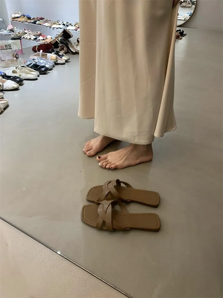 Women's Strap Flat Slide Sandals Summer Beach Home Dress Slides-sandals Roman-style Woven Slippers Flip-flop 2025