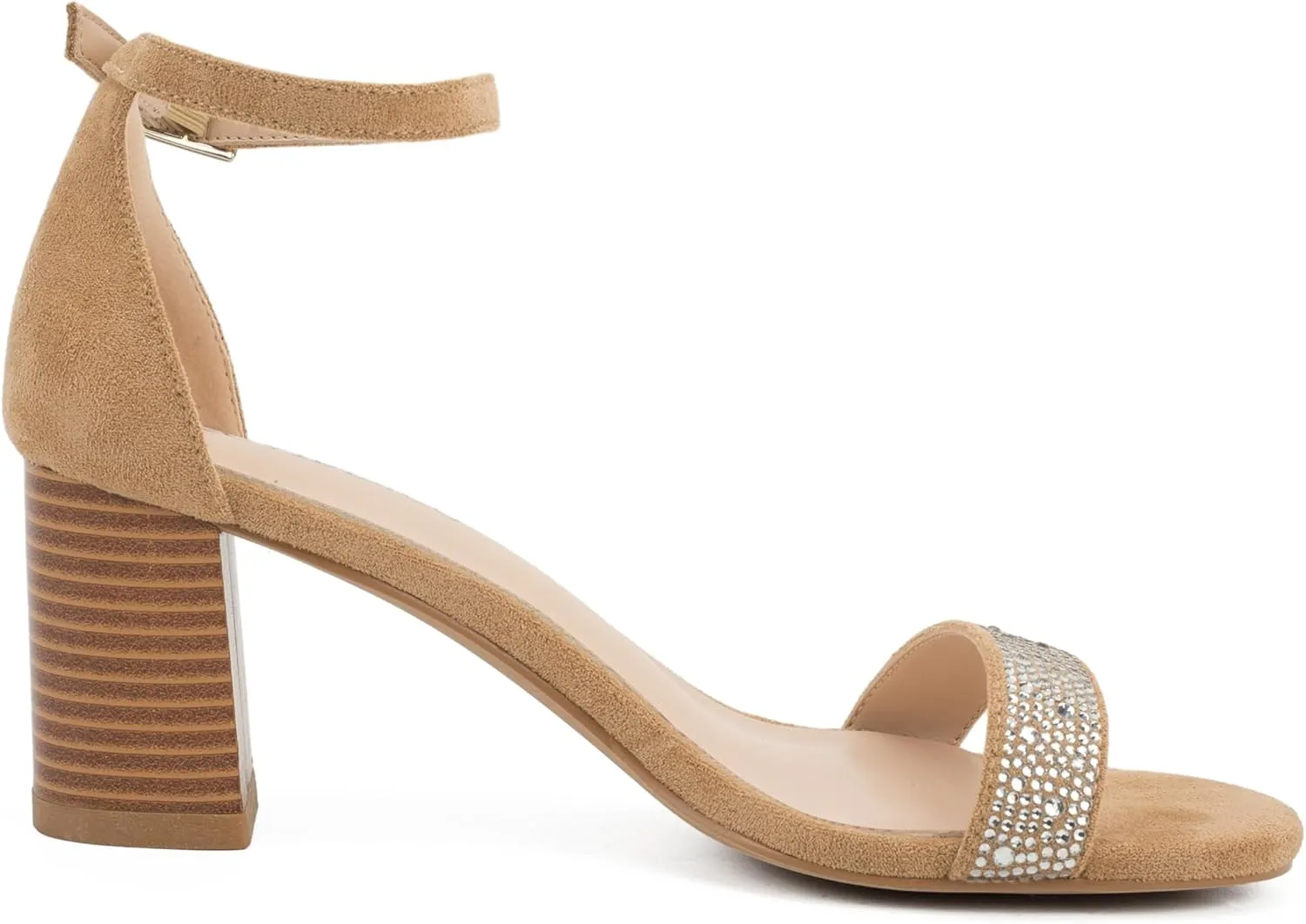 Women's Stylish Chunk Heeled Sandals with Crystal Rhinestones - Perfect for Office, Parties, and Weddings