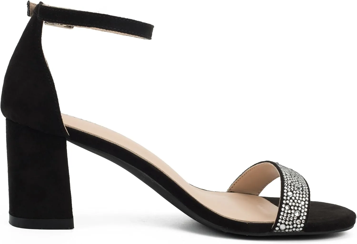 Women's Stylish Chunk Heeled Sandals with Crystal Rhinestones - Perfect for Office, Parties, and Weddings
