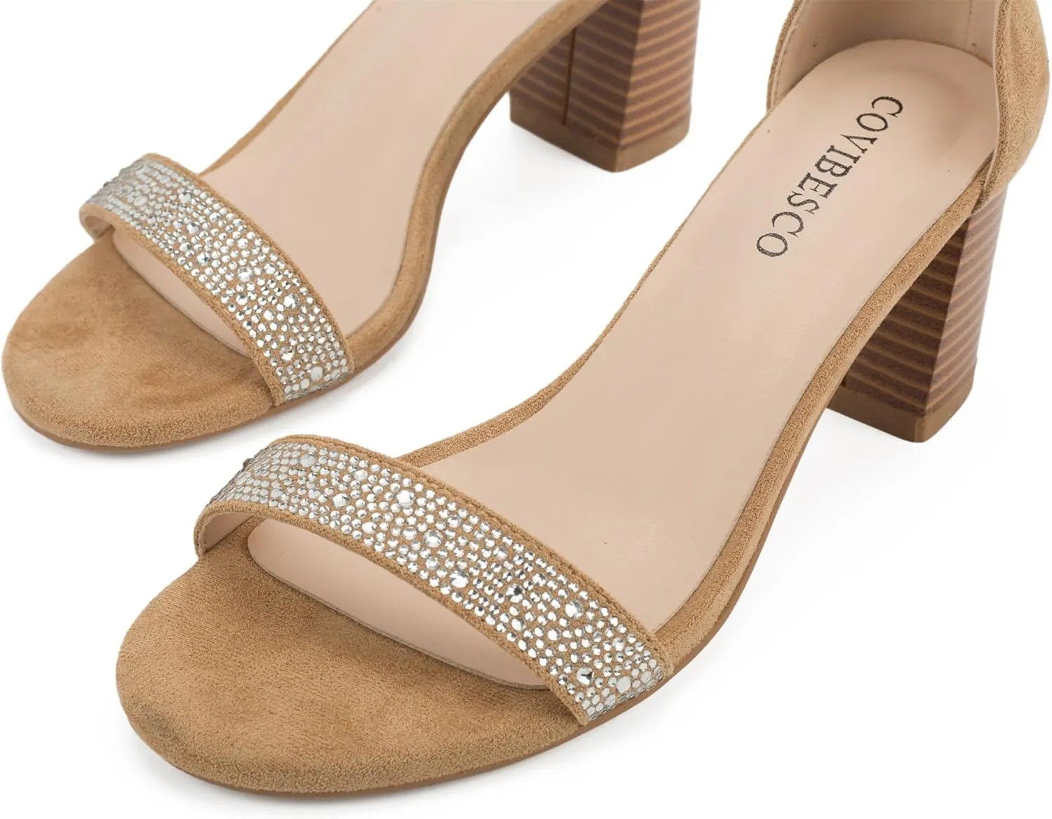 Women's Stylish Chunk Heeled Sandals with Crystal Rhinestones - Perfect for Office, Parties, and Weddings