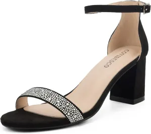 Women's Stylish Chunk Heeled Sandals with Crystal Rhinestones - Perfect for Office, Parties, and Weddings