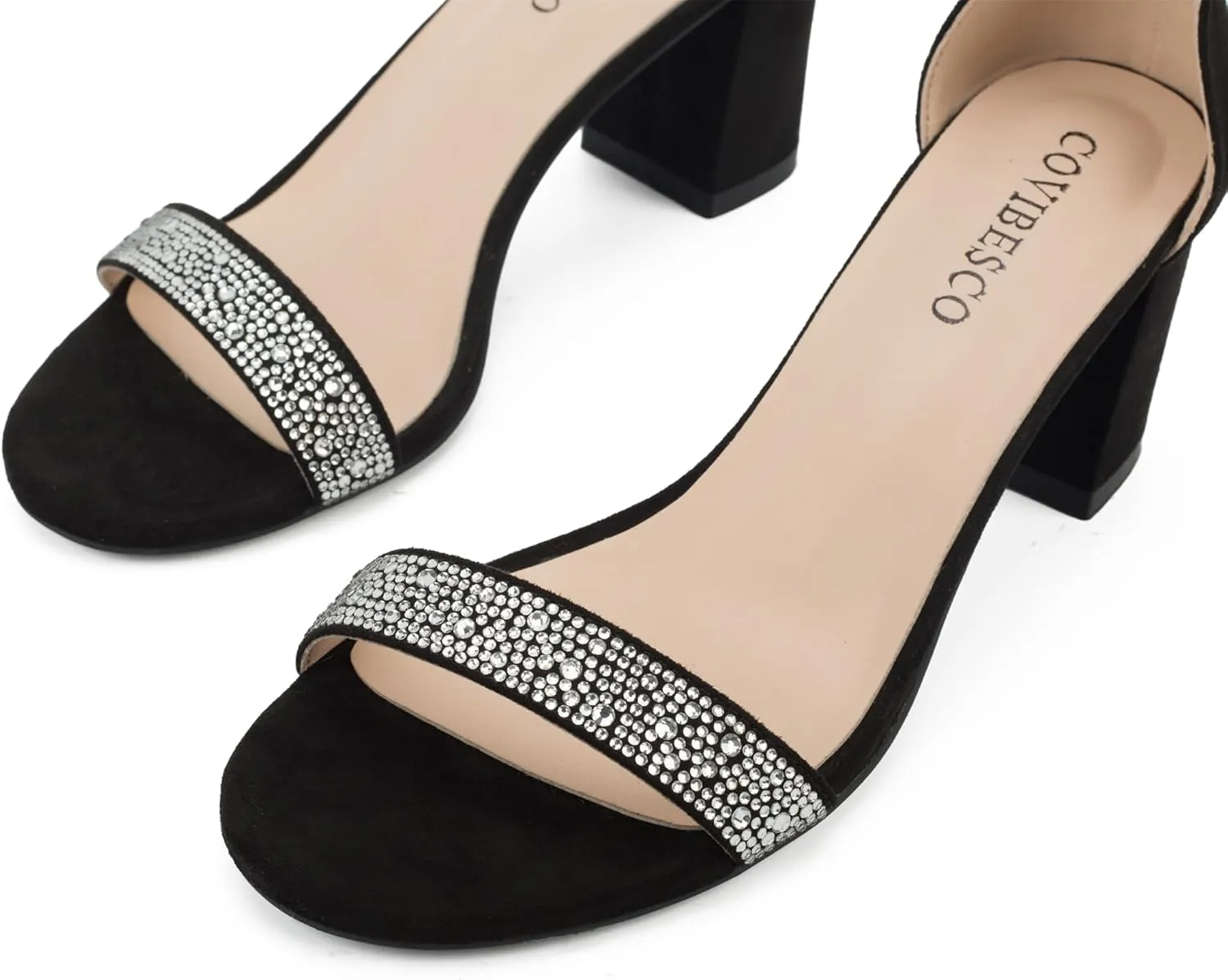 Women's Stylish Chunk Heeled Sandals with Crystal Rhinestones - Perfect for Office, Parties, and Weddings
