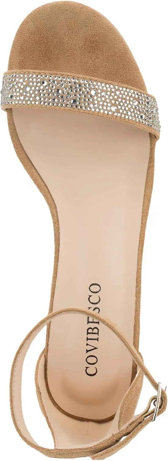 Women's Stylish Chunk Heeled Sandals with Crystal Rhinestones - Perfect for Office, Parties, and Weddings